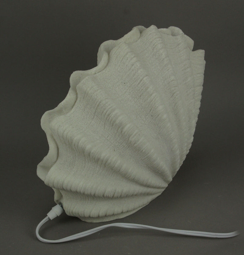 White Sandstone Finish Vertical Scallop Shell Coastal Art Accent Lamp Image 4
