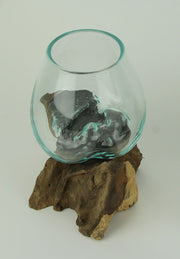 Molten Glass on Teak Driftwood Decorative Sculptural Bowl, Vase, and Terrarium Planter - Approximately 5 Inches High Image 2