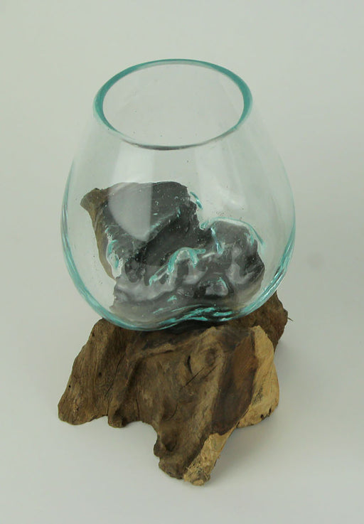 Molten Glass on Teak Driftwood Decorative Sculptural Bowl, Vase, and Terrarium Planter - Approximately 5 Inches High Image 2