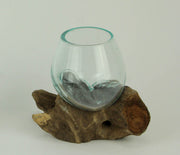 Molten Glass on Teak Driftwood Decorative Sculptural Bowl, Vase, and Terrarium Planter - Approximately 5 Inches High Image 3