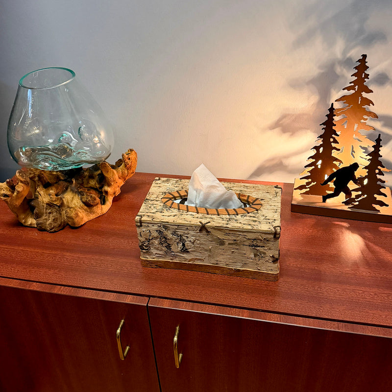 Things2die4 Rectangle Birch Bark Tissue Box Cover, Wood Tissue Holder with Natural Tan Finish, 10 Inches Wide X 5.5 Inches