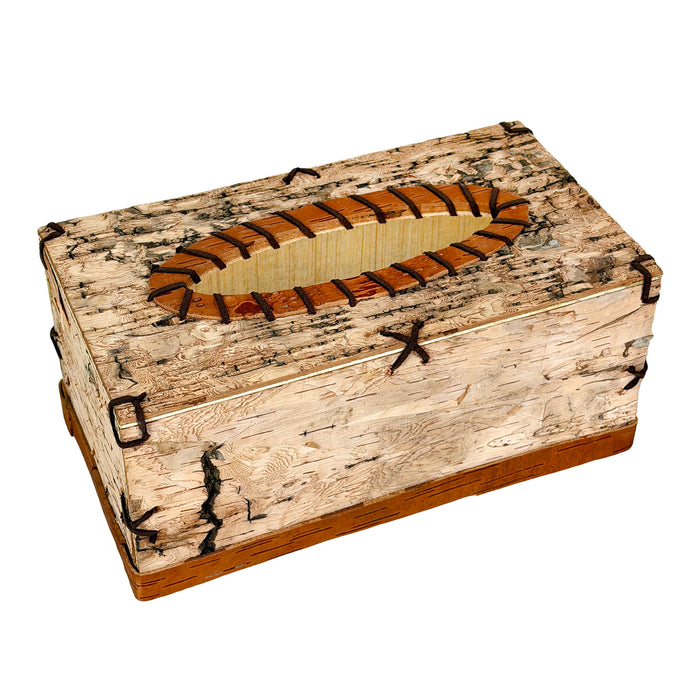 Things2die4 Rectangle Birch Bark Tissue Box Cover, Wood Tissue Holder with Natural Tan Finish, 10 Inches Wide X 5.5 Inches