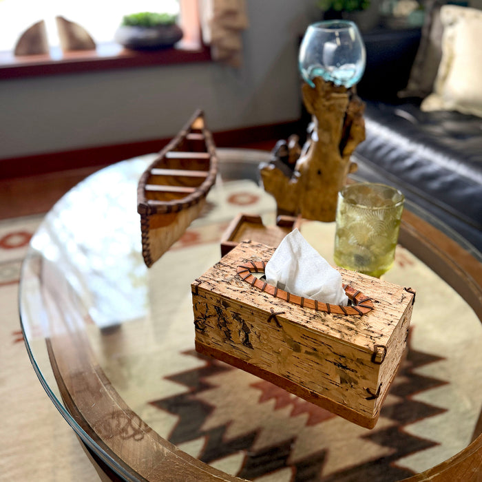 Things2die4 Rectangle Birch Bark Tissue Box Cover, Wood Tissue Holder with Natural Tan Finish, 10 Inches Wide X 5.5 Inches