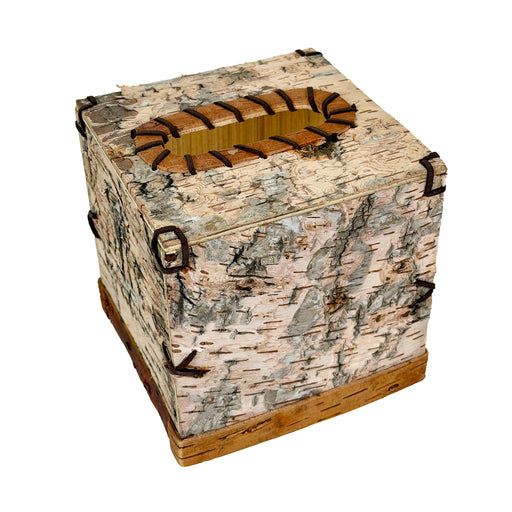 Things2die4 Square Birch Bark Tissue Box Cover, Wood Facial Tissue Holder with Natural Tan Finish, Rustic Freestanding Cover