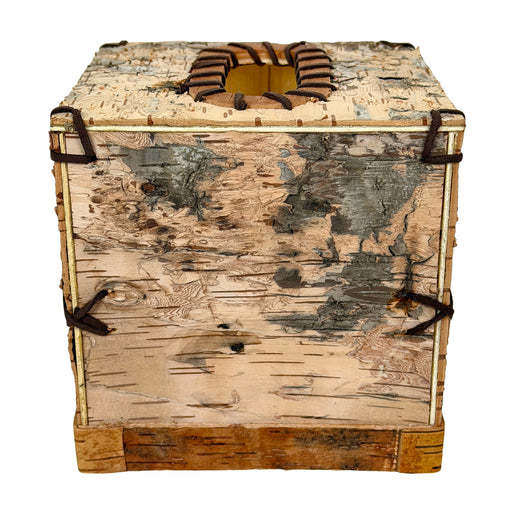 Things2die4 Square Birch Bark Tissue Box Cover, Wood Facial Tissue Holder with Natural Tan Finish, Rustic Freestanding Cover