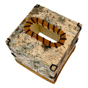 Things2die4 Square Birch Bark Tissue Box Cover, Wood Facial Tissue Holder with Natural Tan Finish, Rustic Freestanding Cover