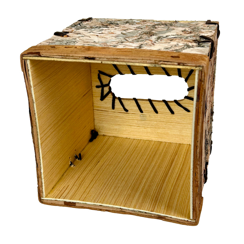 Things2die4 Square Birch Bark Tissue Box Cover, Wood Facial Tissue Holder with Natural Tan Finish, Rustic Freestanding Cover