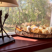 Zeckos Decorative Canoe Statue, 31 Inch Brown Freestanding Rustic Tabletop Sculpture with Natural Finish, Bark-Like Exterior