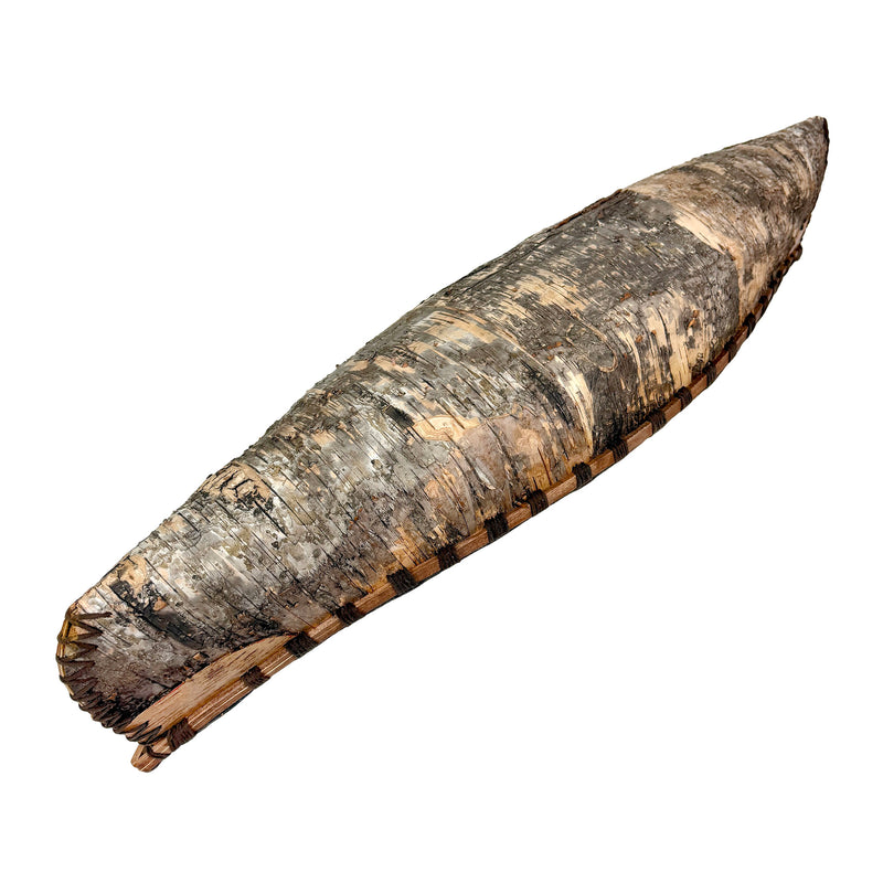 Zeckos Decorative Canoe Statue, 31 Inch Brown Freestanding Rustic Tabletop Sculpture with Natural Finish, Bark-Like Exterior