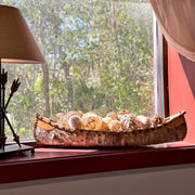 Zeckos Decorative Canoe Statue, 31 Inch Brown Freestanding Rustic Tabletop Sculpture with Natural Finish, Bark-Like Exterior