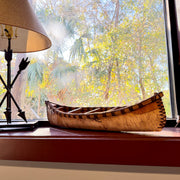 Zeckos Decorative Canoe Statue, Natural Wood Rustic Freestanding Tabletop Sculpture, 23.5 Inches Long, Tan Canoe Accent for