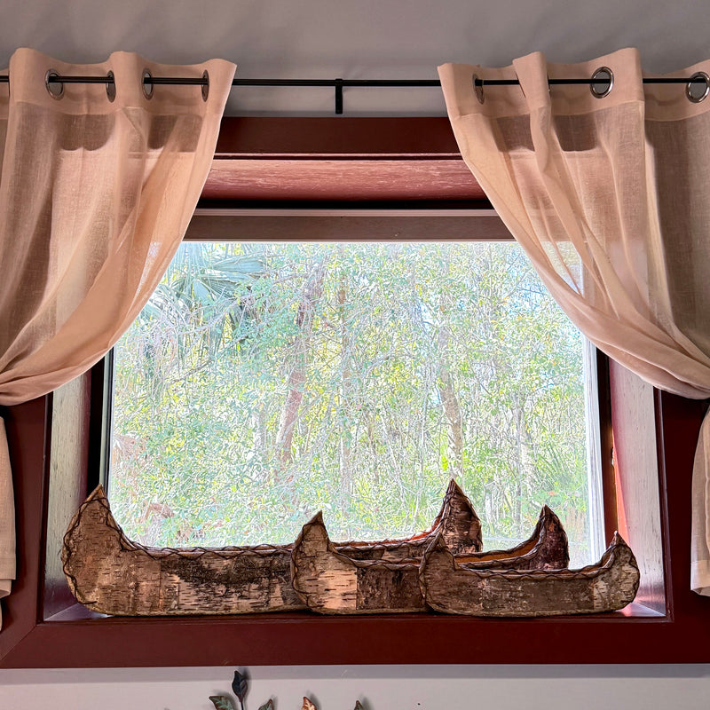 Set of 3 Birch Bark Canoe Statues, 36 Inch Rustic Wood Decor Image 7