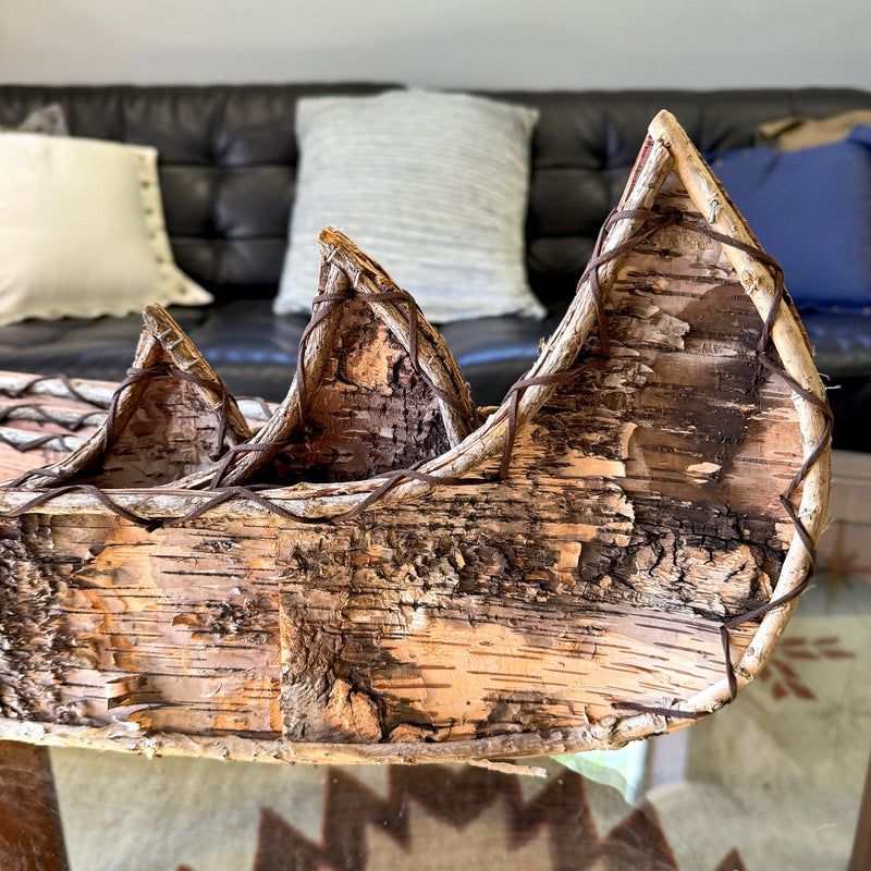 Set of 3 Birch Bark Canoe Statues, 36 Inch Rustic Wood Decor Image 12