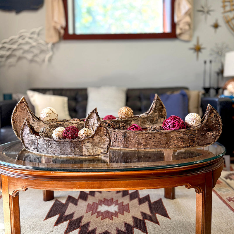 Set of 3 Birch Bark Canoe Statues, 36 Inch Rustic Wood Decor Image 4
