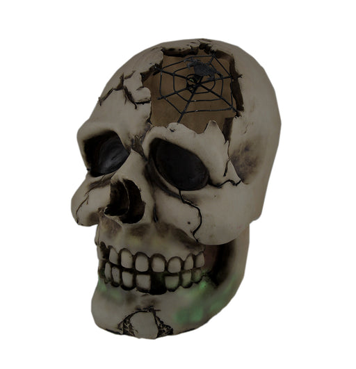 Color Changing LED Lighted Cracked Skull w/Web Statue Image 1