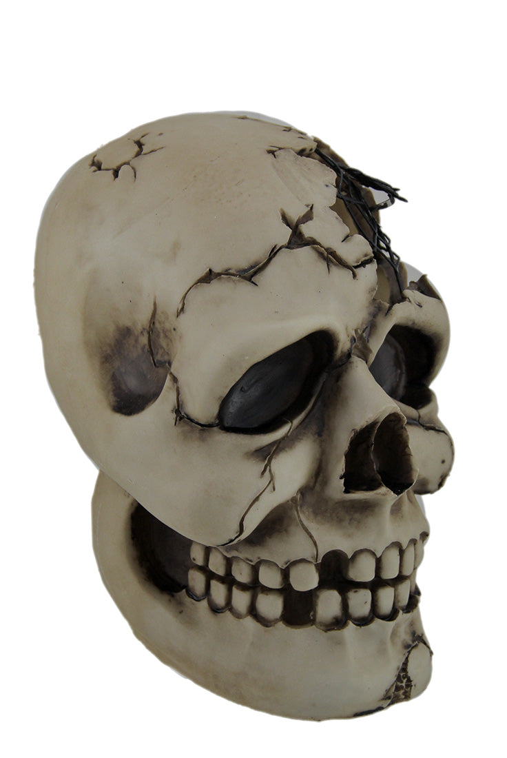 Color Changing LED Lighted Cracked Skull w/Web Statue Image 2