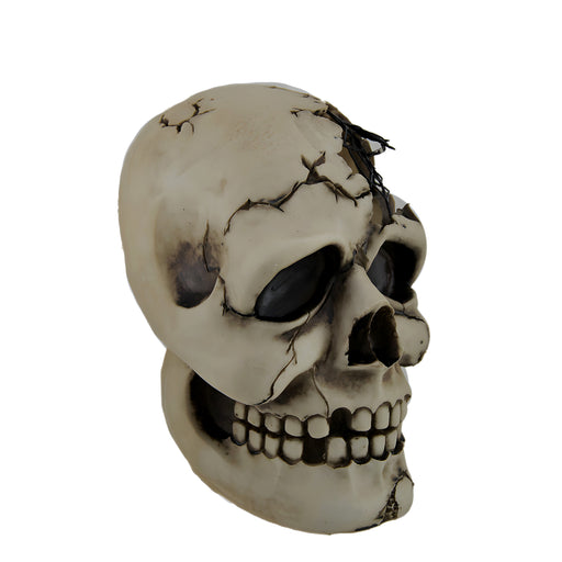 Color Changing LED Lighted Cracked Skull w/Web Statue Image 2