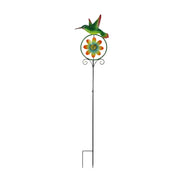 Enchanting Hummingbird and Flower Wind Spinner Garden Stake Yard Decor Pinwheel, Mesmerizing 55-Inch High Outdoor Kinetic
