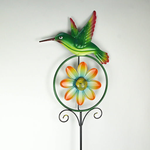 Enchanting Hummingbird and Flower Wind Spinner Garden Stake Yard Decor Pinwheel, Mesmerizing 55-Inch High Outdoor Kinetic