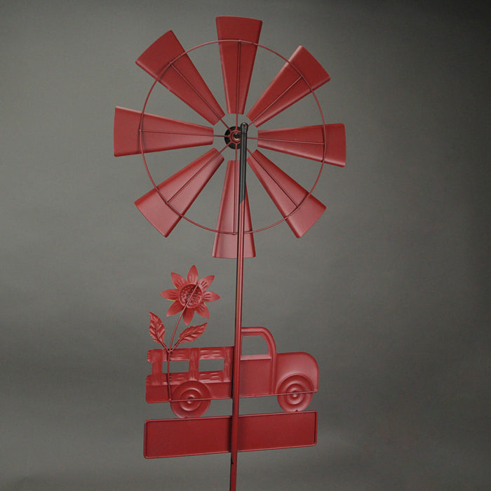 Farmhouse Style Red Farm Truck Windmill Spinner Welcome Garden Stake 72 Inches Outdoor Décor Image 3