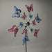 Whimsical Laser-Cut Butterfly Kinetic Wind Sculpture Garden Twirler Spinner Stake - Vibrant Red and Blue Finish - 72 Inches