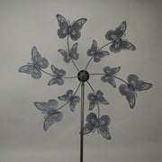 Whimsical Laser-Cut Butterfly Kinetic Wind Sculpture Garden Twirler Spinner Stake - Vibrant Red and Blue Finish - 72 Inches