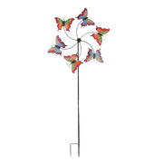 Colorfully Painted Embossed Butterfly Garden Twirler - Durable Metal Wind Spinner Stake for Outdoor Oasis - Captivating
