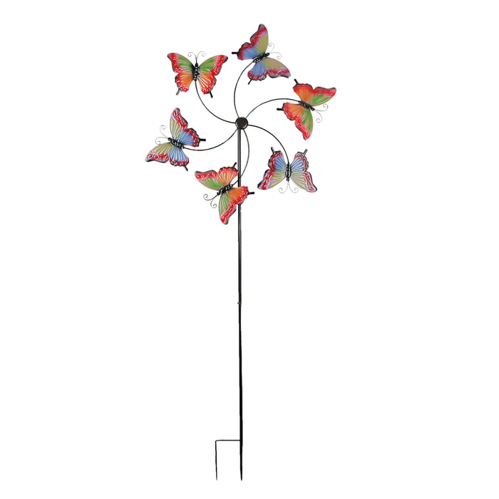 Colorfully Painted Embossed Butterfly Garden Twirler - Durable Metal Wind Spinner Stake for Outdoor Oasis - Captivating