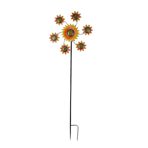 Enchanting Colorful Painted Sunflower Pinwheel Garden Twirler Metal Wind Spinner Stake for Outdoor Décor, Standing 70.5