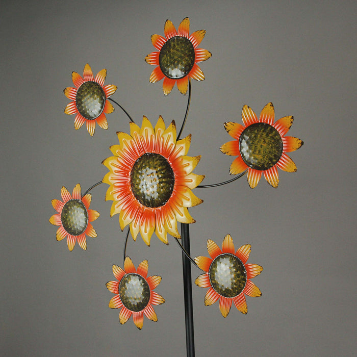 Enchanting Colorful Painted Sunflower Pinwheel Garden Twirler Metal Wind Spinner Stake for Outdoor Décor, Standing 70.5