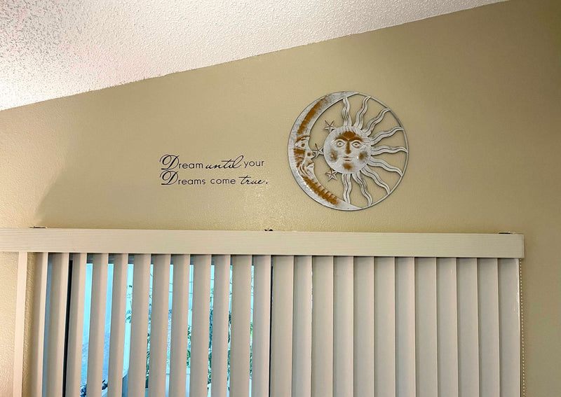 Radiant Celestial Harmony - Distressed White Finish Sun, Moon, and Stars Metal Wall Hanging - Rustic Décor Accent - 20 Inches
