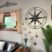 Black - Image 4 - Large Black Nautical Compass Rose Metal Wall Decor | 39.5” Indoor Outdoor Rustic Maritime Accent |