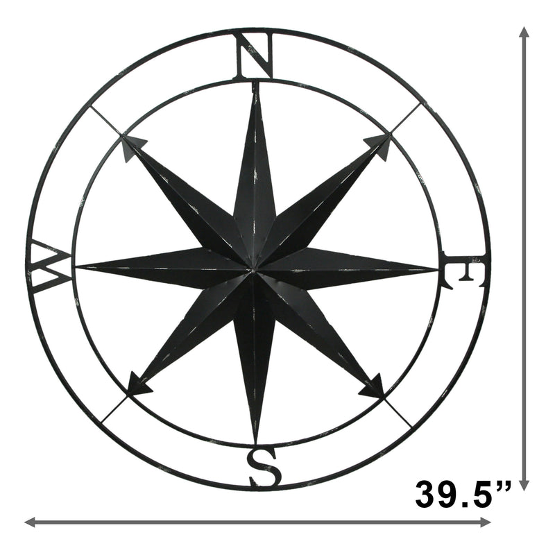 Black - Image 7 - Large Black Nautical Compass Rose Metal Wall Decor | 39.5” Indoor Outdoor Rustic Maritime Accent |