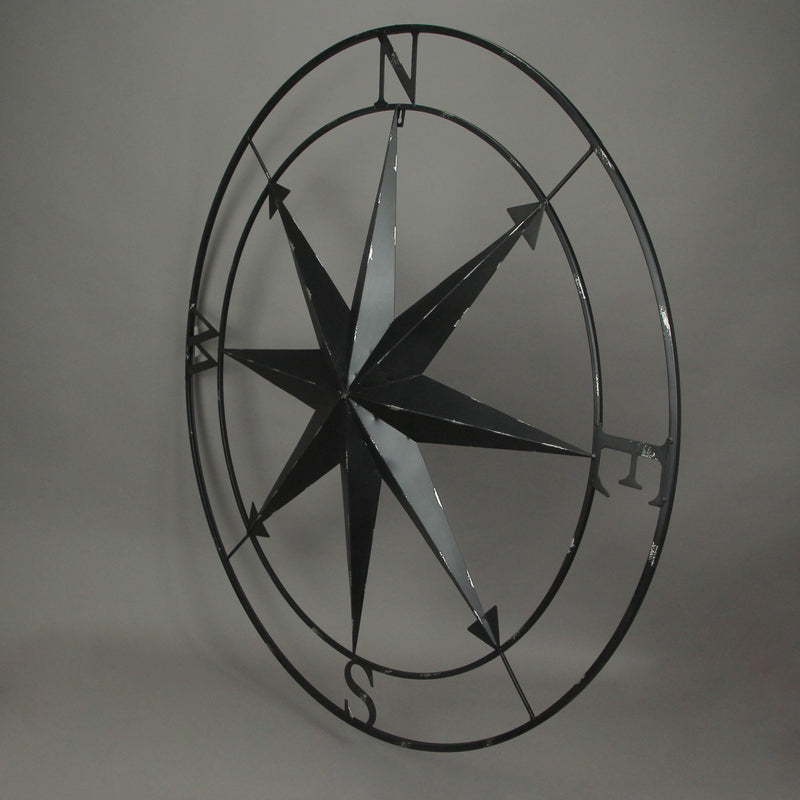 Black - Image 2 - Large Black Nautical Compass Rose Metal Wall Decor | 39.5” Indoor Outdoor Rustic Maritime Accent |