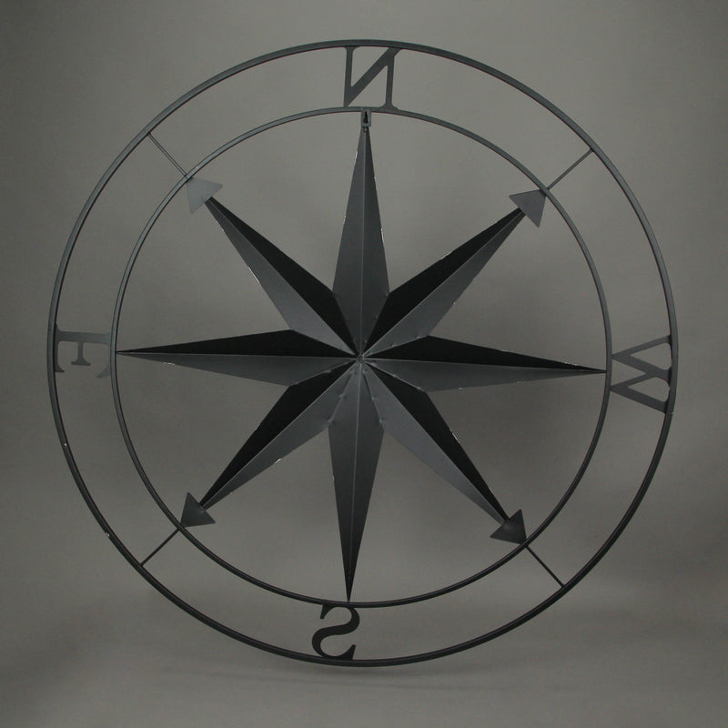 Black - Image 3 - Large Black Nautical Compass Rose Metal Wall Decor | 39.5” Indoor Outdoor Rustic Maritime Accent |