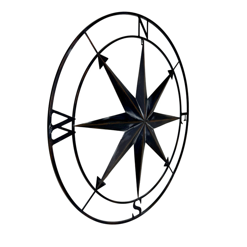 Black - Image 2 - Large Black Nautical Compass Rose Metal Wall Decor | 39.5” Indoor Outdoor Rustic Maritime Accent |