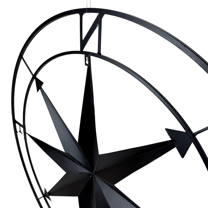 Black - Image 3 - Large Black Nautical Compass Rose Metal Wall Decor | 39.5” Indoor Outdoor Rustic Maritime Accent |