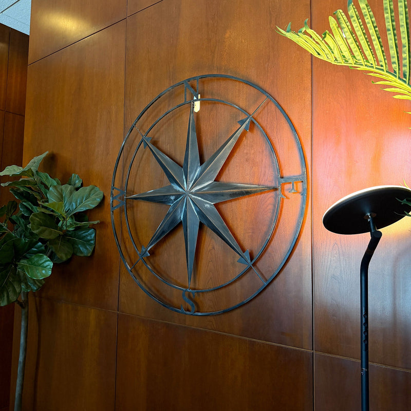 Black - Image 4 - Large Black Nautical Compass Rose Metal Wall Decor | 39.5” Indoor Outdoor Rustic Maritime Accent |