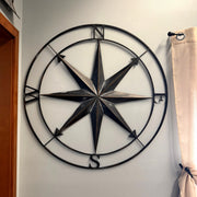 Black - Image 6 - Large Black Nautical Compass Rose Metal Wall Decor | 39.5” Indoor Outdoor Rustic Maritime Accent |