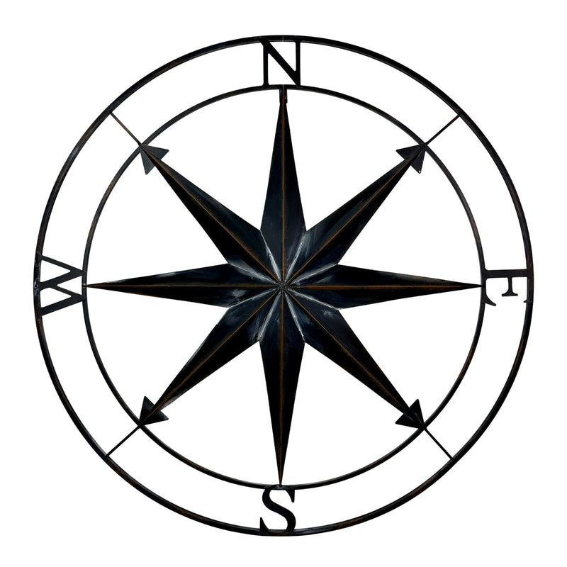 Black - Image 1 - Large Black Nautical Compass Rose Metal Wall Decor | 39.5” Indoor Outdoor Rustic Maritime Accent |