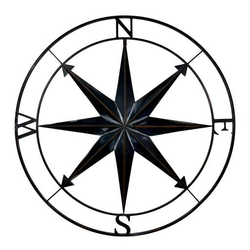 Black - Image 1 - Large Black Nautical Compass Rose Metal Wall Decor | 39.5” Indoor Outdoor Rustic Maritime Accent |