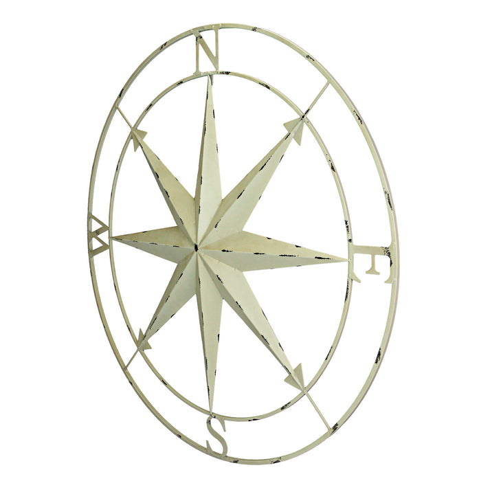 Ivory - Image 2 - Antique White Metal Nautical Compass Rose Wall Décor, an Indoor Outdoor Sculpture - 39.5-Inch Diameter -