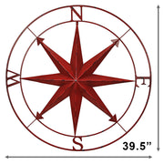 Red - Image 6 - Red Indoor Outdoor Metal Nautical Compass Rose Hanging Wall Decor 39.5 Inch Diameter