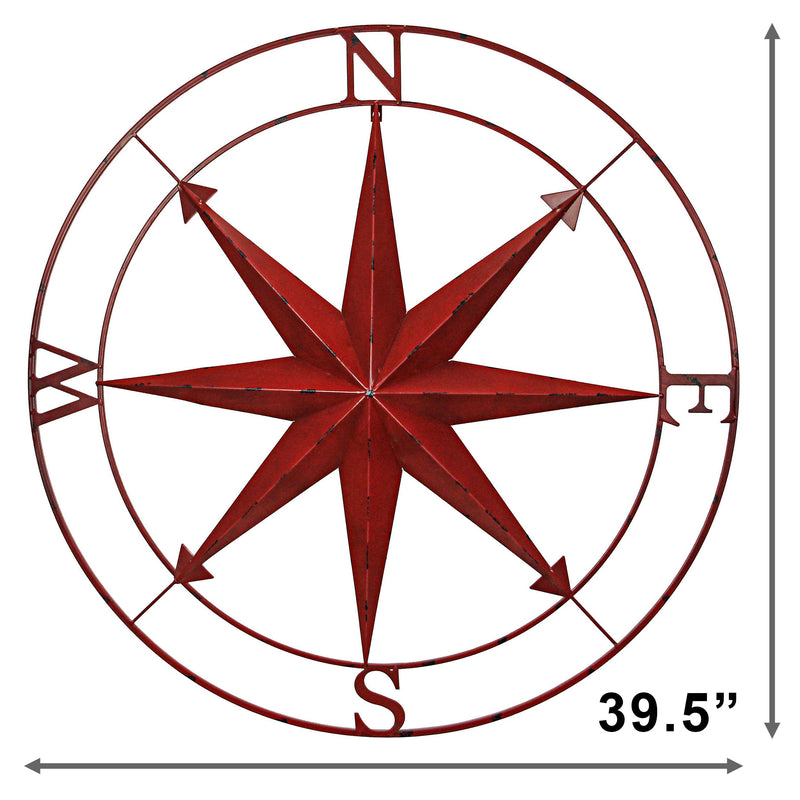 Red - Image 6 - Red Indoor Outdoor Metal Nautical Compass Rose Hanging Wall Decor 39.5 Inch Diameter