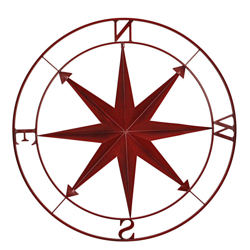 Red - Image 3 - Red Indoor Outdoor Metal Nautical Compass Rose Hanging Wall Decor 39.5 Inch Diameter