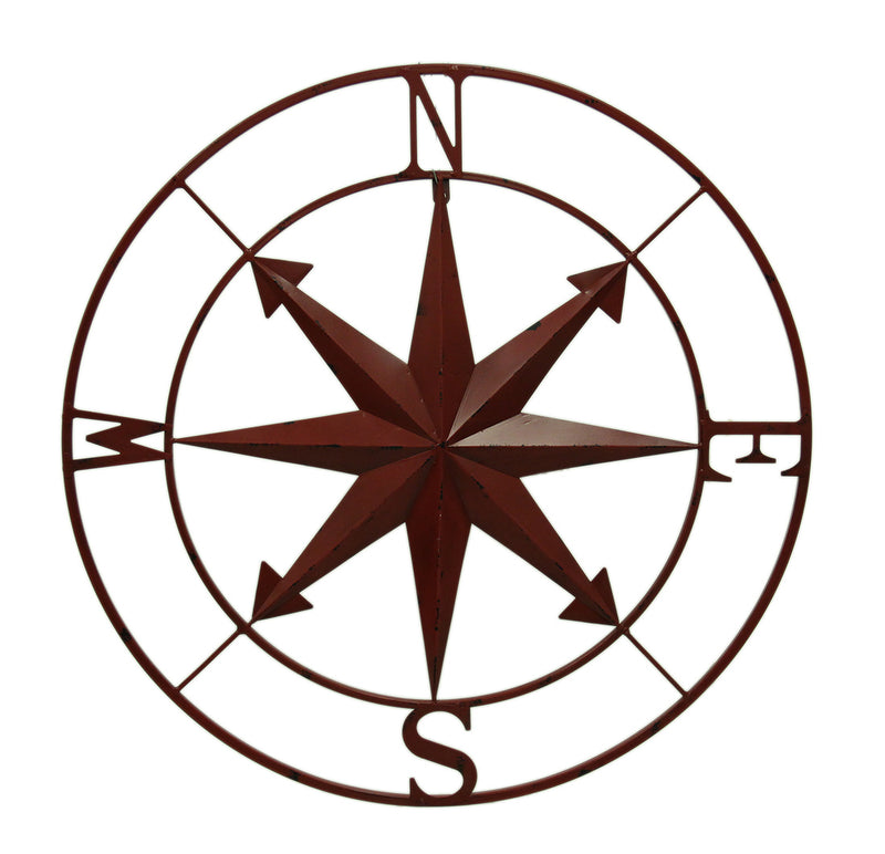 Red - Image 1 - Large 28-Inch Diameter Weathered Red Nautical Compass Rose Wall Decor - Simple Install - Coastal Charm for