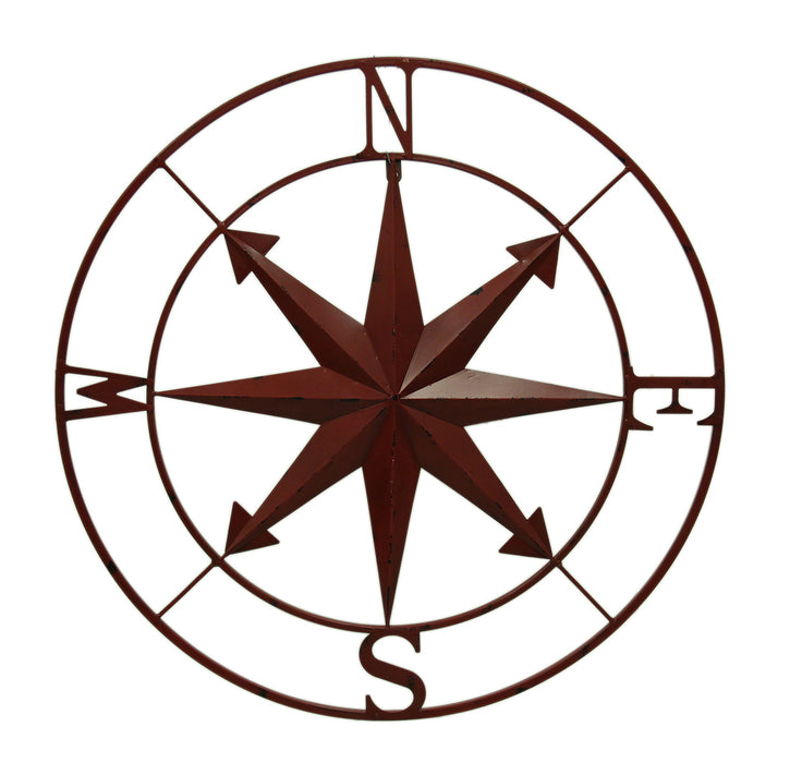 Red - Image 1 - Weathered Metal Indoor/Outdoor Nautical Compass Rose Wall Décor Hanging 28 Inch