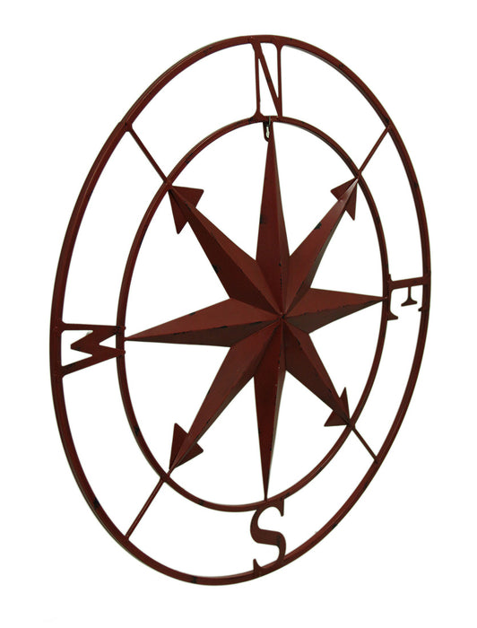 Red - Image 2 - Large 28-Inch Diameter Weathered Red Nautical Compass Rose Wall Decor - Simple Install - Coastal Charm for