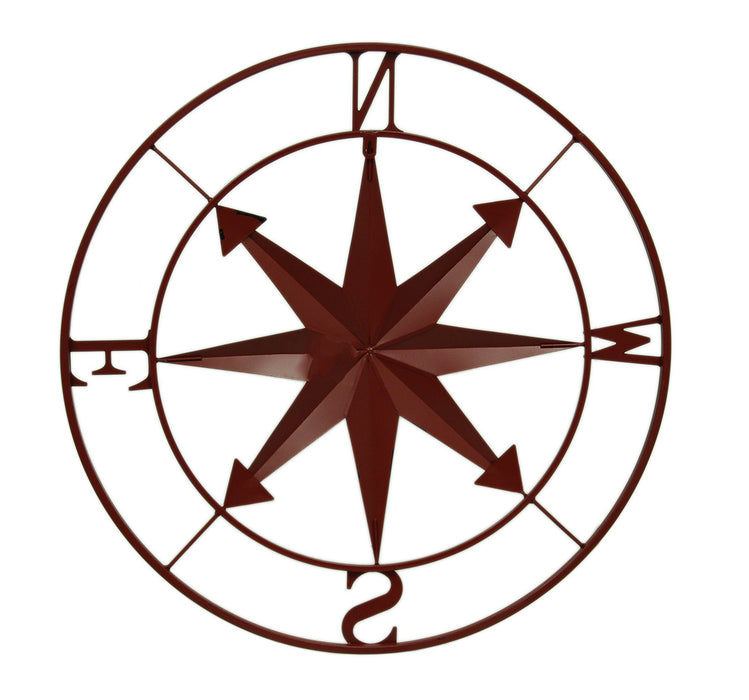 Red - Image 3 - Large 28-Inch Diameter Weathered Red Nautical Compass Rose Wall Decor - Simple Install - Coastal Charm for
