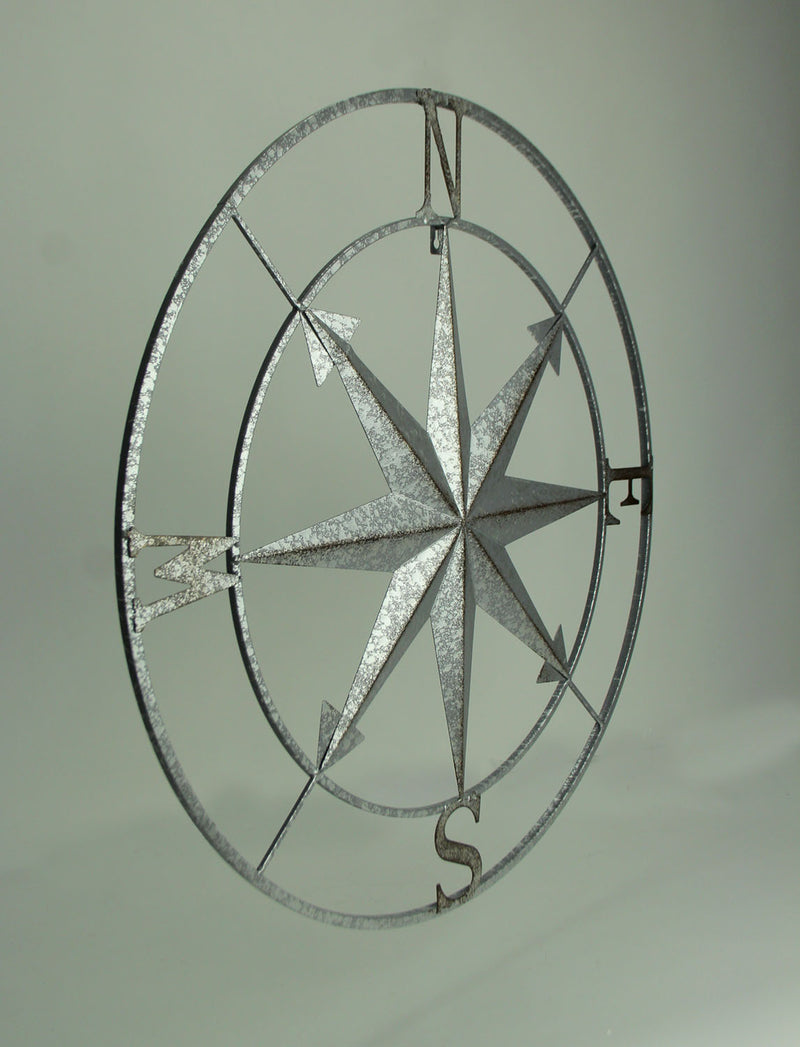 Silver - Image 2 - Distressed Grey Metal Nautical Compass Rose Wall Décor - Easy Installation - A 28-Inch Diameter Maritime